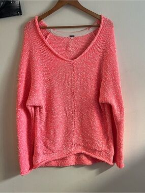Free People Oversized Coral Pink Textured Knit Sweater- XS PTP 25 inch